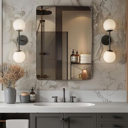 ANDY STAR Wall Mirror for Bathroom, 20”x28”Brushed Bronze Bathroom Mirror, Rounded Rectangle Mirror in Premium Stainless Steel Metal Frame Hangs Horizontal Or Vertical