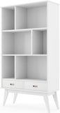 SIMPLIHOME Draper Bookcase - 64 inch Tall Solid Hardwood Wide Storage Bookshelf in White, Mid-Century Modern Storage for Living Room, Study Room or Office with Adjustable Shelves and Tapered Legs