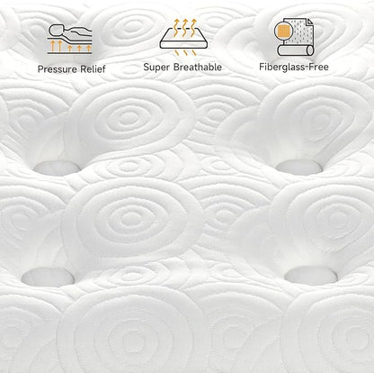 Vesgantti Queen Mattresses, 10 Inch Hybrid Pillow Top Queen Size Mattress in a Box, Memory Foam Pocket Coils Innerspring Mattresses, Fiberglass Free, Pressure Relief, Medium Firm Plush Feel