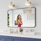 Bathroom Mirror, 30X48 Inch Black Metal Framed Mirror for Bathroom, Tempered Glass, Anti-Rust, Rounded Rectangle Mirror for Restroom, Bedroom, Black