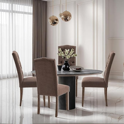 Tufted Upholstered Parsons Dining Chair Set Fabric Diner Accent Stylish Modern Kitchen Living Room with Button Sturdy Solid Wood Legs