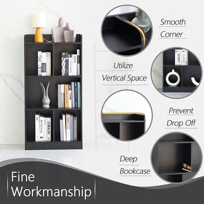 Book Shelf with Back Panel Stability 5 Cube Bookcase Multifunctional Cube Storage Organizer Shelf for Bedroom Living Room Office Closet School in Black with 23.62''W