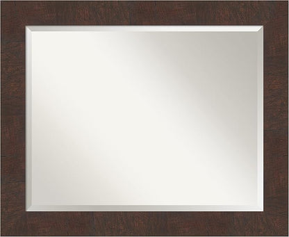 Amanti Art Brown Bathroom Mirror for Over Sink, 27x33 Wildwood Brown Rectangle Vanity Mirror, Large Rustic Farmhouse Frame, Hangs Horizonally and Vertically, Bathroom Wall Decor, Beveled Edge