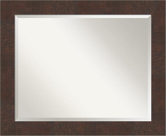 Amanti Art Brown Bathroom Mirror for Over Sink, 27x33 Wildwood Brown Rectangle Vanity Mirror, Large Rustic Farmhouse Frame, Hangs Horizonally and Vertically, Bathroom Wall Decor, Beveled Edge