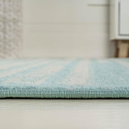 JONATHAN Y Khalil Modern Berber Stripe Turquoise/Cream Indoor Area Rug, 3x5, Contemporary, Bohemian, Easy-Cleaning for Living Room, Bedroom, Kitchen, Pet Friendly, Non-Shedding (MOH207D-3)