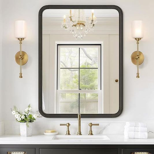 WallBeyond Black Bathroom Mirror for Wall 30x40 Inch Wooden Frame Rectangle Mirror for Farmhouse Bathroom Vanity Wall Mounted Decorative Mirror (Horizontal/Vertical Black)