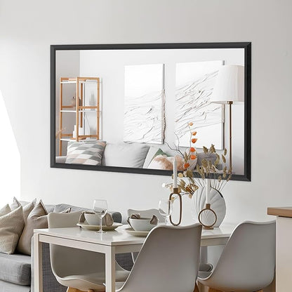 Amorho Black Bathroom Mirror, 60X36 Inch Thick Metal Framed Wall Mirrors for Over 2 Sinks, Bedroom, Living Room, Entryway, Large Rectangle Wall-Mounted Mirrors.