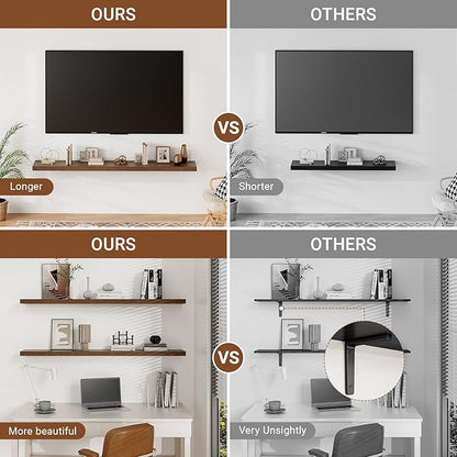Heimlove 55 Inch Long Floating Shelves for Wall,9.3" Deep Walnut Floating Shelf Set of 2,Large Display Shelf & Storage Shelf,Wall Mounted Shelves for Bedroom Living Room Kitchen Office