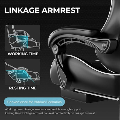 GTPLAYER Gaming Chair, Computer Chair with Footrest and Lumbar Support, Height Adjustable Game Chair with 360°-Swivel Seat and Headrest and for Office or Gaming (White)