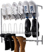 MyGift Premium Silver Metal Hanging Wall Shoe Rack for Walk in Closet, Mudroom and Entryway, Wall Mounted Space Saving Boot and Shoe Rack Organizer, Holds 9 Pairs