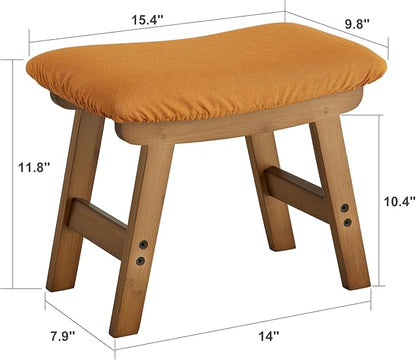 Foot Stool Ottoman Foot Rest Under Desk,Small Stool for Living Room, Bedroom and Kitchen (Brown Legs - Orange Stool Surface)