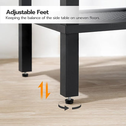 HOOBRO Side Table with Charging Station, Set of 2 End Tables with USB Ports and Outlet, Nightstand with 2-Tier Storage Shelf, for Living Room, Bedroom, Small Space, Black BK91UBZP201