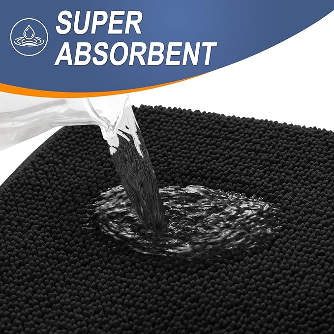OLANLY Thick Memory Foam Bath Mat Rug 59x24, Extra Soft Absorbent Bathroom Rug, Quick Dry Bath Mats, Non-Slip, Machine Washable Carpet for Bathroom, Tub and Shower, Home Decor Accessories, Black