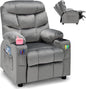 Costzon Kids Recliner Chair with Cup Holder, Adjustable Velvet Lounge Chair w/Footrest & Side Pockets for Children Boys Girls Room, Ergonomic Toddler Furniture Sofa Gifts, Kids Recliner (Gray)