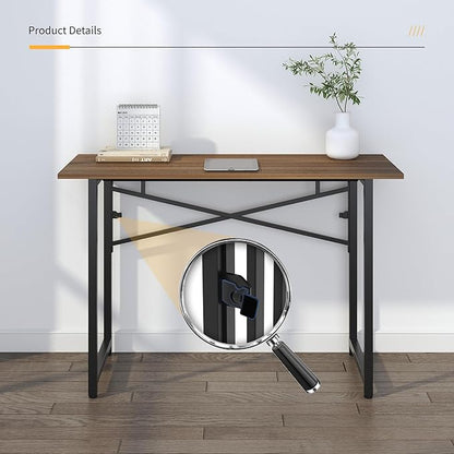 Folding Computer Desk 47 inch Writing Gaming Computer Camping Table, No Assembly Required Home Office Desk, Espresso