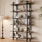 Solid Wood core Industrial Style Bookcase,Bookshelf with 6 Shelves, Walnut Wood and Black Metal Frame, Large Open Storage Display Unit (Dark Walnut, 6 Tiers)