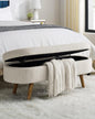 Oval Storage Bench 43.5" Linen Fabric Upholstered Entryway Bench with Solid Wood Legs Ottoman Bench Indoor Bench for Living Room/Bedroom/End of Bed/Entryway (Beige)
