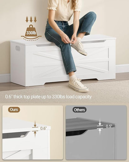 47.2" Storage Chest, Extra Large Storage Trunk with 2 Safety Hinges, Wooden Box Bench, Lift-Top Organizer Chest, Shoe Bench for Entryway, Bedroom, Living Room, White SB13403X