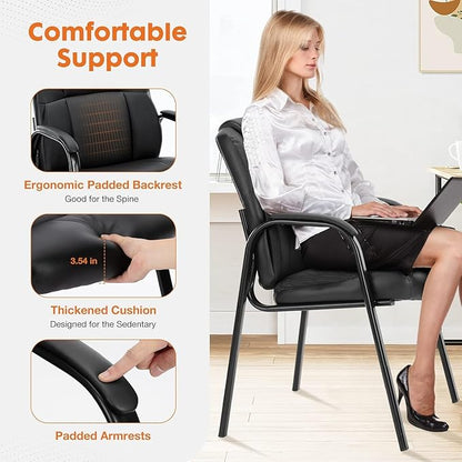 Sweetcrispy Waiting Room Office Guest Chairs Set of 2, PU Leather Big and Tall No Wheels Executive Office Chair with Padded Arms for Reception Conference Room Lobby
