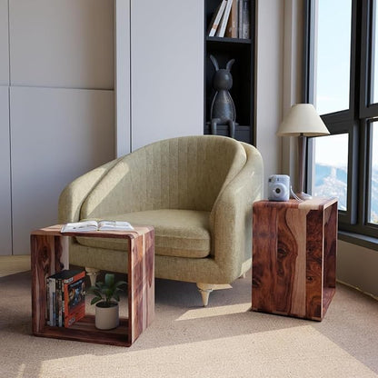 Relso Cascade Nesting Tables for Living Room with Premium Sheesham Wood Construction | Nesting End Tables with Smooth Curved Edges for Safety and Sophistication | Solid Wood Nesting Tables Set of 2