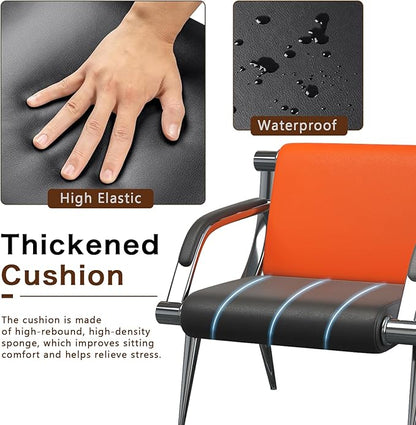 wonline 3 Seat Waiting Room Chair with Armrest PU Leather Office Furniture, Office Guest Seating Lobby Conference Reception Chairs for Airport Clinic Hospital Bank Salon Barber(Orange&Black)
