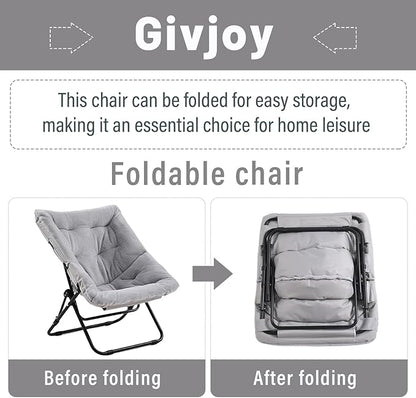 Comfy Folded Chair, Soft Faux Fur Oversized Folding Accent Chair, Flexible Lounge Lazy Chair for Adults Kids, Metal Frame Moon Chair for Dorm Room, Bedroom, Living Room