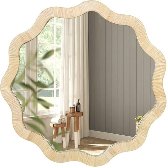 ULIKE Rattan Mirror for Wall, Bathroom 30 Inch Rustic Farmhouse Wall Decor with Handmade Wicker Frame, Boho Woven Mirror for Nursery Bedroom Living Room Entryway