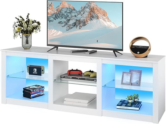 WLIVE TV Stand for 55/65/75 Inch TV, Modern Entertainment Center with LED Lights & Adjustable Glass Shelves, Sturdy Media Console for Living Room, Bedroom,Gaming (White)