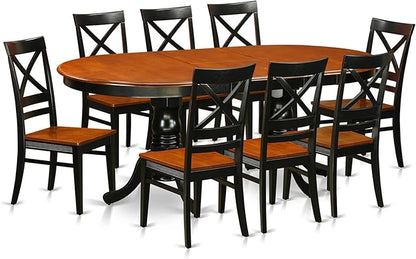 East West Furniture PLQU9-BCH-W 9 Piece Dining Table Set Includes an Oval Dinner Table with Butterfly Leaf and 8 Dining Room Chairs, 42x78 Inch, Black & Cherry