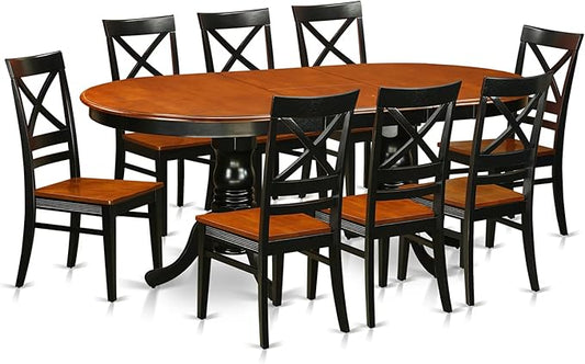 East West Furniture PLQU9-BCH-W 9 Piece Dining Table Set Includes an Oval Dinner Table with Butterfly Leaf and 8 Dining Room Chairs, 42x78 Inch, Black & Cherry