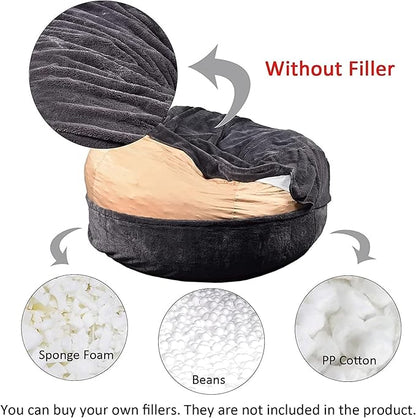 Giant Fur Bean Bag Chair Cover for Kids Adults, (No Filler) Living Room Furniture Big Round Soft Fluffy Faux Fur Beanbag Lazy Sofa Bed Cover (Snow Grey, 5FT)