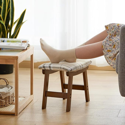 Foot Stool Ottoman Foot Rest Under Desk,Small Stool for Living Room, Bedroom and Kitchen (Brown Legs - Stripes Stool Surface)