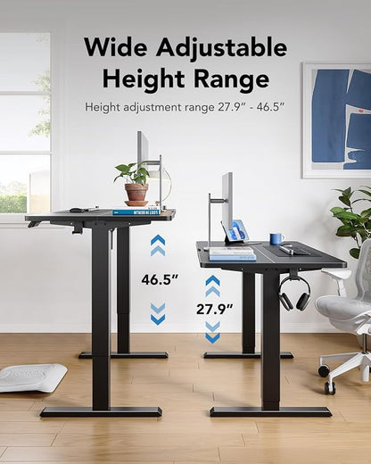 HUANUO 63" x 28" Electric Standing Desk Adjustable Height, 4 Memory Height Settings, Headphone Hook, Cable Manager, Sit Stand Up Desk for Home Office & Computer Workstation, Black