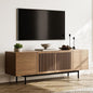 POVISON Full Assembled Mid-Century Modern TV Stand with Slatted Doors, Wood Media Console for 65 Inch TV, TV Console with Tall-cast Metal Legs, Entertainment Center with Storage for Living Room