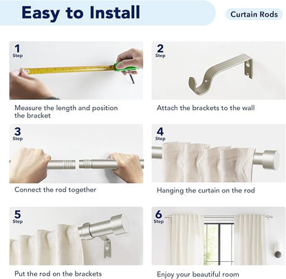 2 Pack Curtain Rods for Windows 28 to 48 Inch(2.3-4ft), 1 Inch Brushed Nickel Curtain Rods Set, Adjustable Heavy Duty Curtain Rod, Modern Drapery Rods for Bedroom Living Room, Size 32"- 60"