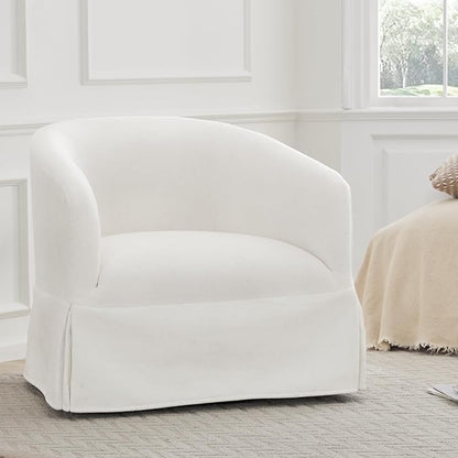 Swivel Accent Chair, 360 Degree Performance Fabric Armchair Modern Barrel Chairs Armchair for Living Room Bedroom Home and Office,Cream White