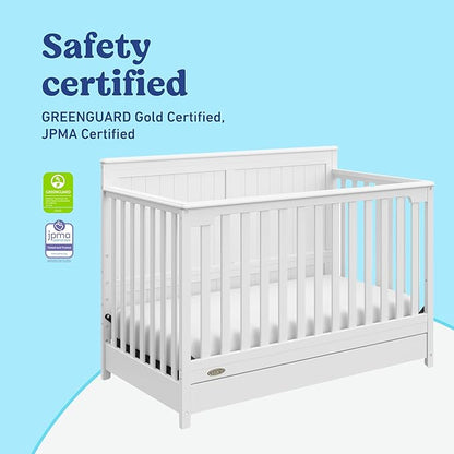 Graco Hadley 5-in-1 Convertible Crib with Drawer (White) – GREENGUARD Gold Certified, Crib with Drawer Combo, Full-Size Nursery Storage Drawer, Converts to Toddler Bed, Daybed