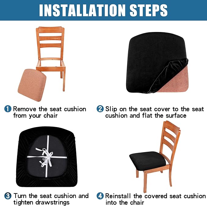 Smiry Velvet Seat Covers for Dining Room Chair Set of 6, Stretch Fit Removable Washable Chair Seat Cushion Protector Slipcovers with Ties, Coffee