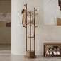 Solid Wood Rotary Coat Rack, Freestanding Coat Rack with 3 Shelves and 9 Hooks, Coat tree for Bedroom, Entryway, Livingroom, Coat Hanger Stand for Coats, Scarves, Handbags (Walnut)