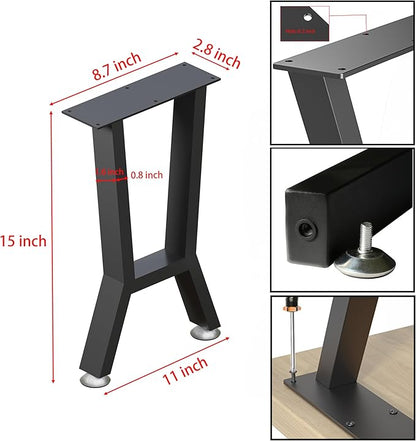 Bench Legs,Coffee Table Legs 15-Inch, Black Metal End Table Legs,Iron Desk Legs for Table,Heavy-Duty Furniture Legs,Patas para Mesa,Easy Install with Adjustable Feet,DIY Legs (H Shape,2 Pcs)