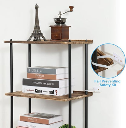 GETALL Tall Bookshelf with Wheels, 6 Tier Solid Wood Bookcase for Small Spaces, Corner Bookshelf Storage Organizer for CDs, Movies, Narrow Movable Shelfing Unit for Bedroom, Living Room