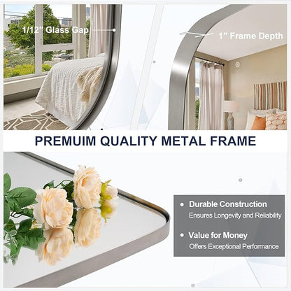 ANDY STAR Brushed Nickel Mirror, 28x36 Inch Stainless Steel Metal Frame Oblong Bathroom Mirror for Vanity, 1’’ Deep Wall Mounted Vertically/Horizontal