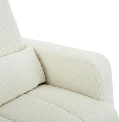 Christopher Knight Home Mapo Wooden Rocking Chair Indoor, Teddy Upholstered Spacious Rocker Chair with Pillow, Comfy Rocking Chair with Armrest for Bedroom, Living Room, Offices, Cream White