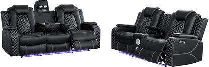 Ball & Cast Power Recliner Sofa Set Leather Reclining Sofa Set Living Room Furniture Set 3PCS Recliner Couch Loveseat and Chair Sets with LED,USB Charging,Cup Holders,Storage Console for Home Theater