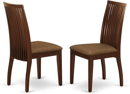 East West Furniture AMIP3-MAH-C 3 Piece Kitchen Table & Chairs Set Contains a Round Dining Room Table with Pedestal and 2 Linen Fabric Upholstered Chairs, 36x36 Inch, Mahogany
