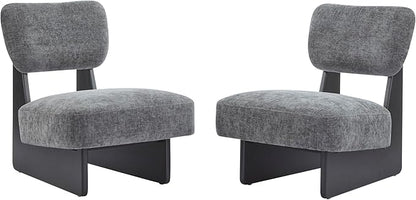 Christopher Knight Home Mores Low Profile Accent Chair Set of 2, Modern Living Room Armless Lounge Chair, Fabric Comfy Reading Chair for Bedroom, Wooden Frame and Thick Padded Seat,Black+Charcoal Gray