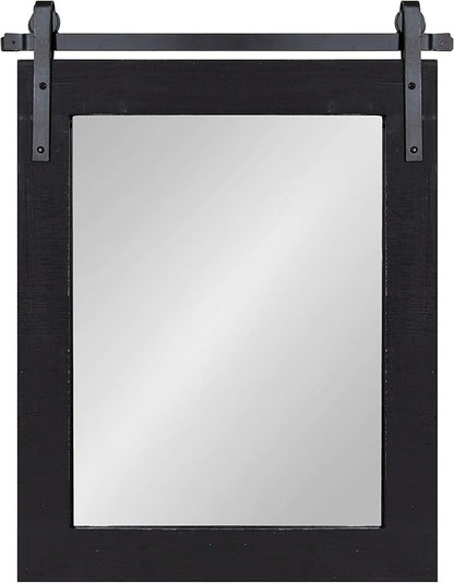 Kate and Laurel Cates Farmhouse Wood Framed Wall Mirror, 22 x 30, Black, Barn Door-Inspired Rustic Mirrors for Wall