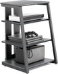 FITUEYES Design 4-Tier AV Media Stand Corner Shelf Stand Wooden Corner Shelves Component Cabinet Stereo Rack Audio Tower with Height Adjustable Wooden Shelves for/Xbox One/ps4 (Black)