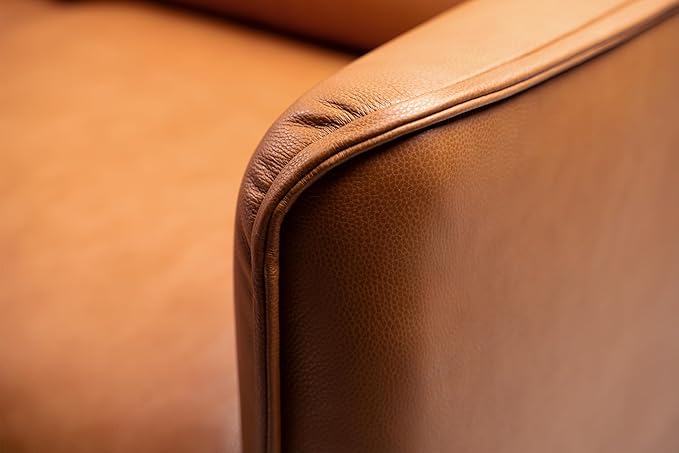 Valencia Jasper 85" Cognac Tan Brown 3 Seater Full Leather Couch | Mid Century Sofa with 2 Pillows for Living Room Furniture | Plush Cushions, Nappa Leather Lounge Couch