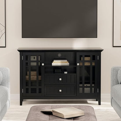 SIMPLIHOME Bedford Solid Wood 53 inch Wide Transitional TV Media Stand in Black for TVs up to 60 inches for The Living Room and Entertainment Center